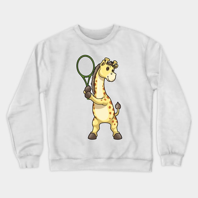 Giraffe at Tennis with Tennis racket Crewneck Sweatshirt by Markus Schnabel